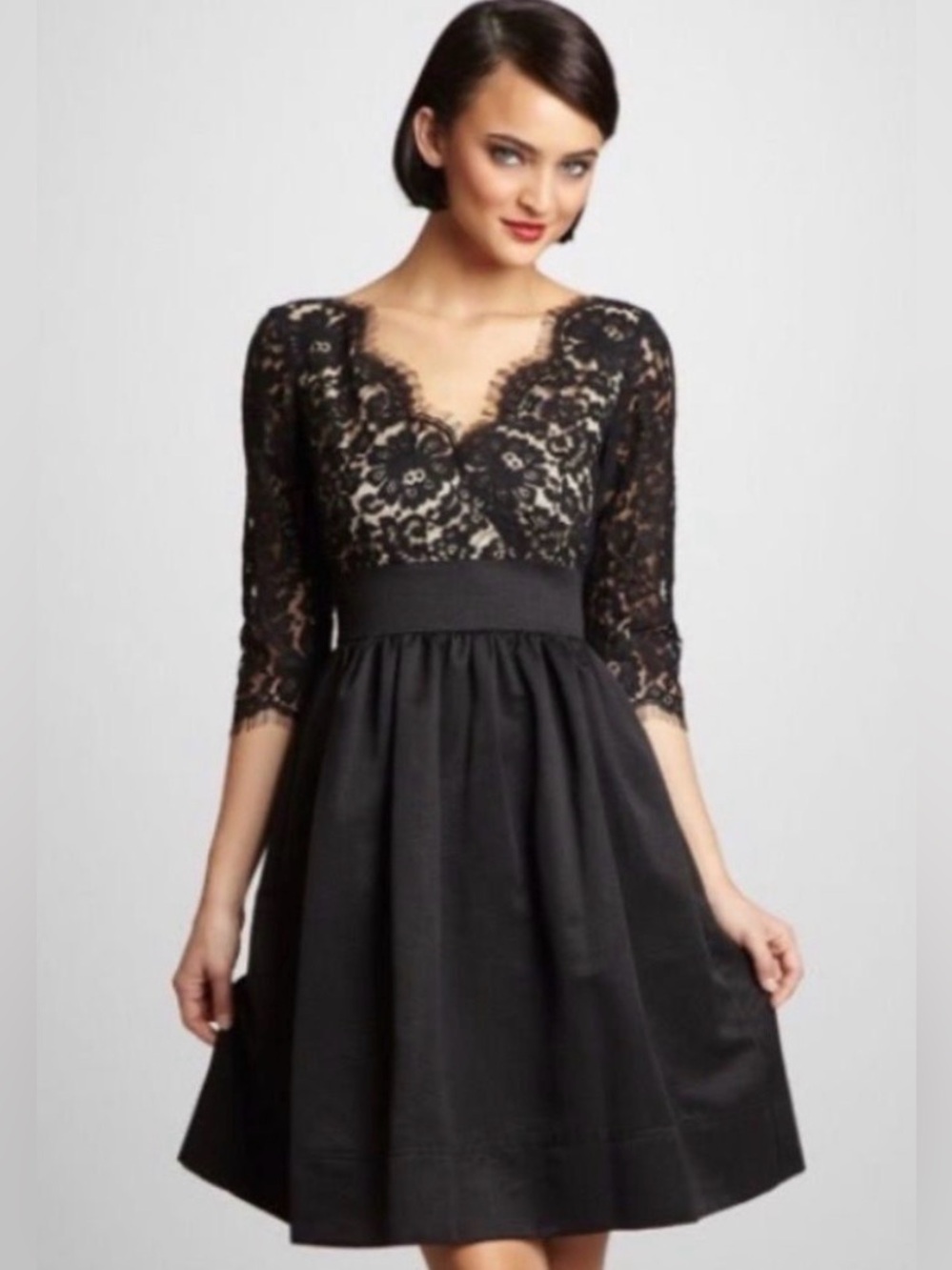 Eliza J Nordstrom Eyelash Lace Fit Flare Cocktail Dress Black Nude NWT Size 8